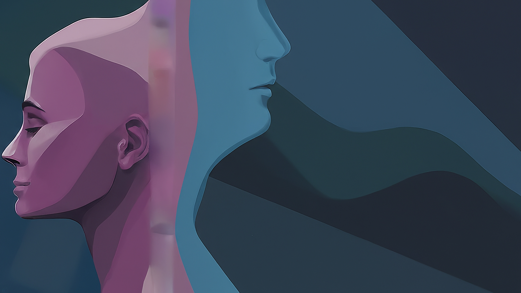 Clean illustration showing trading psychology, abstract psychology elements, blue and purple colors